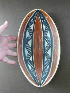 Vintage Danish Pottery Shallow Dish by Michael Andersen. Attributed to Marianne Starck (Tribal Design)