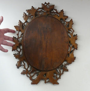 Antique 1880s BLACK FOREST WALL MIRROR Decorated with Oak Leaves and Acorns