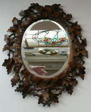 Load image into Gallery viewer, Antique 1880s BLACK FOREST WALL MIRROR Decorated with Oak Leaves and Acorns
