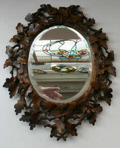 Antique 1880s BLACK FOREST WALL MIRROR Decorated with Oak Leaves and Acorns