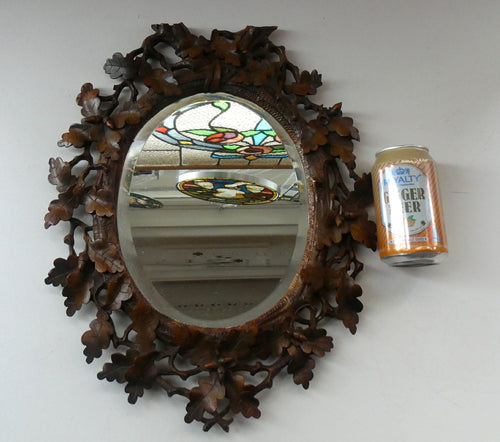 Antique 1880s BLACK FOREST WALL MIRROR Decorated with Oak Leaves and Acorns