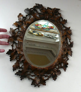 Antique 1880s BLACK FOREST WALL MIRROR Decorated with Oak Leaves and Acorns