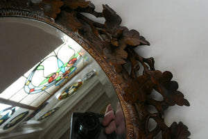 Antique 1880s BLACK FOREST WALL MIRROR Decorated with Oak Leaves and Acorns