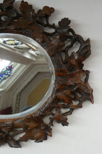 Antique 1880s BLACK FOREST WALL MIRROR Decorated with Oak Leaves and Acorns