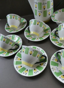 1960s FIGGJO FLINT Coffee Set by Ragnar Grimsrud. Valencia Green and Yellow Pattern