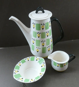 1960s FIGGJO FLINT Coffee Set by Ragnar Grimsrud. Valencia Green and Yellow Pattern