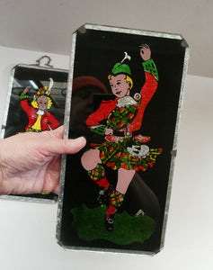 1940s Pair of Vintage FOIL ART Pictures Featuring a Dancing Couple: A Scotsman and Gir