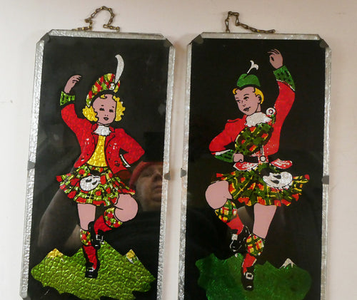 1940s Pair of Vintage FOIL ART Pictures Featuring a Dancing Couple: A Scotsman and Gir