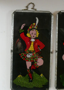 1940s Pair of Vintage FOIL ART Pictures Featuring a Dancing Couple: A Scotsman and Gir