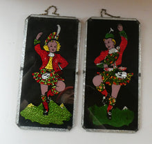 Load image into Gallery viewer, 1940s Pair of Vintage FOIL ART Pictures Featuring a Dancing Couple: A Scotsman and Girl
