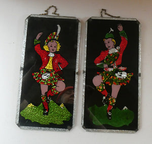 1940s Pair of Vintage FOIL ART Pictures Featuring a Dancing Couple: A Scotsman and Girl