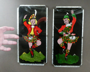 1940s Pair of Vintage FOIL ART Pictures Featuring a Dancing Couple: A Scotsman and Girl