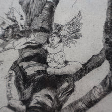 Load image into Gallery viewer, Strange 1930s Etching Featuring Winged Imps by Doris Boulton-Maude. Entitled "The Dead Tree.
