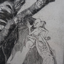 Load image into Gallery viewer, Strange 1930s Etching Featuring Winged Imps by Doris Boulton-Maude. Entitled "The Dead Tree.
