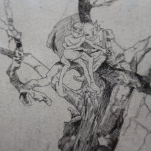 Load image into Gallery viewer, Strange 1930s Etching Featuring Winged Imps by Doris Boulton-Maude. Entitled "The Dead Tree.
