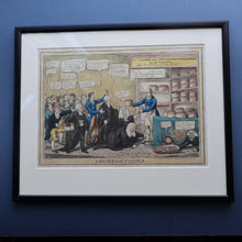 Load image into Gallery viewer, GEORGIAN PRINT. Satirical Print. Loaves and Fishes. Published 1827. Hand Coloured Etching. FRAMED
