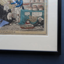 Load image into Gallery viewer, GEORGIAN PRINT. Satirical Print. Loaves and Fishes. Published 1827. Hand Coloured Etching. FRAMED
