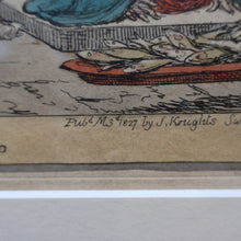 Load image into Gallery viewer, GEORGIAN PRINT. Satirical Print. Loaves and Fishes. Published 1827. Hand Coloured Etching. FRAMED
