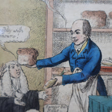 Load image into Gallery viewer, GEORGIAN PRINT. Satirical Print. Loaves and Fishes. Published 1827. Hand Coloured Etching. FRAMED

