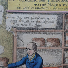 Load image into Gallery viewer, GEORGIAN PRINT. Satirical Print. Loaves and Fishes. Published 1827. Hand Coloured Etching. FRAMED
