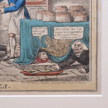 Load image into Gallery viewer, GEORGIAN PRINT. Satirical Print. Loaves and Fishes. Published 1827. Hand Coloured Etching. FRAMED
