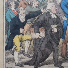 Load image into Gallery viewer, GEORGIAN PRINT. Satirical Print. Loaves and Fishes. Published 1827. Hand Coloured Etching. FRAMED
