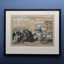 Load image into Gallery viewer, GEORGIAN PRINT. Satirical Print. Loaves and Fishes. Published 1827. Hand Coloured Etching. FRAMED
