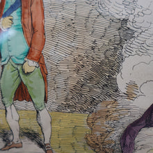 Load image into Gallery viewer, GEORGIAN PRINT. JAMES GILLRAY. Satirical Print. Malagrida &amp; Conspirators, Consulting The Ghost of Oliver Cromwell. Hand Coloured Etching, 1782. FRAMED
