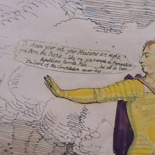 Load image into Gallery viewer, GEORGIAN PRINT. JAMES GILLRAY. Satirical Print. Malagrida &amp; Conspirators, Consulting The Ghost of Oliver Cromwell. Hand Coloured Etching, 1782. FRAMED
