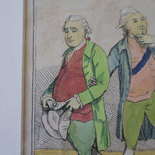 Load image into Gallery viewer, GEORGIAN PRINT. JAMES GILLRAY. Satirical Print. Malagrida &amp; Conspirators, Consulting The Ghost of Oliver Cromwell. Hand Coloured Etching, 1782. FRAMED
