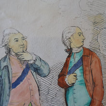 Load image into Gallery viewer, GEORGIAN PRINT. JAMES GILLRAY. Satirical Print. Malagrida &amp; Conspirators, Consulting The Ghost of Oliver Cromwell. Hand Coloured Etching, 1782. FRAMED
