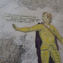 Load image into Gallery viewer, GEORGIAN PRINT. JAMES GILLRAY. Satirical Print. Malagrida &amp; Conspirators, Consulting The Ghost of Oliver Cromwell. Hand Coloured Etching, 1782. FRAMED
