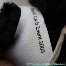 Load image into Gallery viewer, SCOTTISH BEAR. Delightful 2003 Vintage STEIFF BEAR. Limited Edition Small Black Bear Wearing White Felt JENNERS Waistcoat

