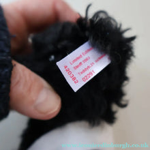 Load image into Gallery viewer, SCOTTISH BEAR. Delightful 2003 Vintage STEIFF BEAR. Limited Edition Small Black Bear Wearing White Felt JENNERS Waistcoat
