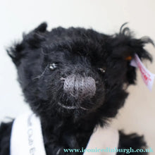 Load image into Gallery viewer, SCOTTISH BEAR. Delightful 2003 Vintage STEIFF BEAR. Limited Edition Small Black Bear Wearing White Felt JENNERS Waistcoat
