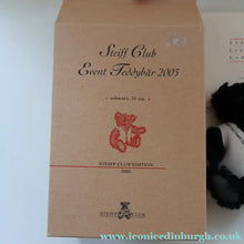 Load image into Gallery viewer, SCOTTISH BEAR. Delightful 2003 Vintage STEIFF BEAR. Limited Edition Small Black Bear Wearing White Felt JENNERS Waistcoat
