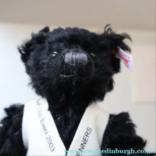 Load image into Gallery viewer, SCOTTISH BEAR. Delightful 2003 Vintage STEIFF BEAR. Limited Edition Small Black Bear Wearing White Felt JENNERS Waistcoat

