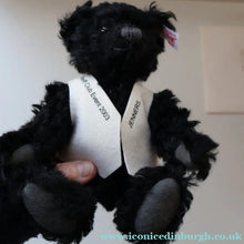 Load image into Gallery viewer, SCOTTISH BEAR. Delightful 2003 Vintage STEIFF BEAR. Limited Edition Small Black Bear Wearing White Felt JENNERS Waistcoat

