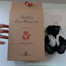 Load image into Gallery viewer, SCOTTISH BEAR. Delightful 2003 Vintage STEIFF BEAR. Limited Edition Small Black Bear Wearing White Felt JENNERS Waistcoat
