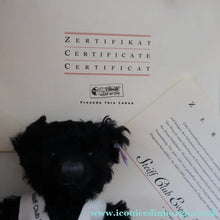 Load image into Gallery viewer, SCOTTISH BEAR. Delightful 2003 Vintage STEIFF BEAR. Limited Edition Small Black Bear Wearing White Felt JENNERS Waistcoat
