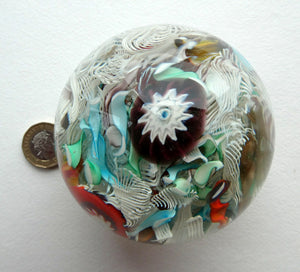 Vintage 1960s FRATELLO TOSO Paperweight; Large Millefiori Canes and Scambled Latticino Canes