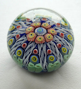 Scottish Glass. Strathearn Millefiori Canes and Latticino Ten Spoke Paperweigh