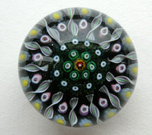 Load image into Gallery viewer, Scottish PERTHSHIRE Paperweight. Black Ground. 12 Half Spokes &amp; Millefiori Canes
