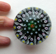 Load image into Gallery viewer, Scottish PERTHSHIRE Paperweight. Black Ground. 12 Half Spokes &amp; Millefiori Canes
