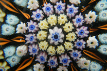 Load image into Gallery viewer, Scottish PERTHSHIRE Paperweight. Dark Blue Ground, 10 Short Spokes &amp; Millefiori Canes
