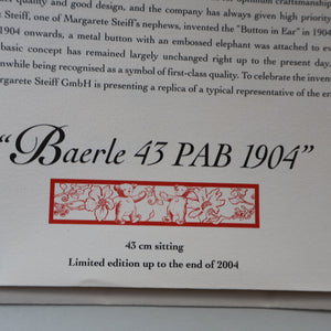 BOXED: Vintage 2004 STEIFF BEAR. Very Large Classic LIMITED EDITION Baerle 43 PAB 1904 Bear (404153)