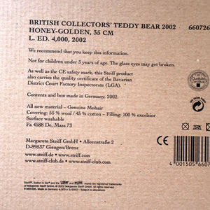 BOXED: Vintage 2002 STEIFF BEAR. Large Classic LIMITED EDITION British Collector's Bear (660726)