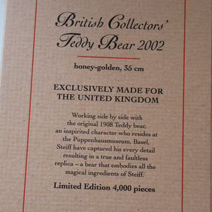 BOXED: Vintage 2002 STEIFF BEAR. Large Classic LIMITED EDITION British Collector's Bear (660726)