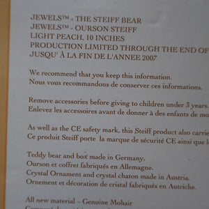 BOXED: Highly Collectable "Jewels" Vintage 2007 SWAROVSKI STEIFF BEAR with Christmas Crystal Heart Pendant (669873)