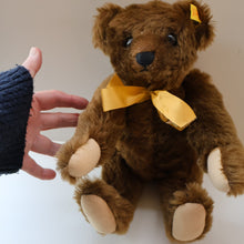 Load image into Gallery viewer, Vintage STEIFF BEAR. Classic 1909 Brown Bear with Large Yellow Satin Ribbon
